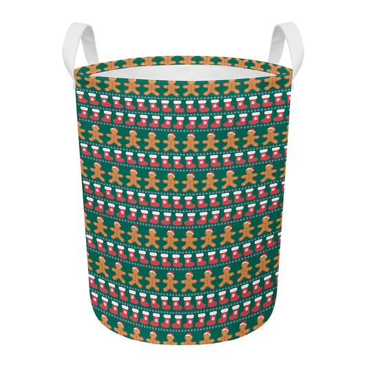 Christmas Gingerbread Man Pattern Print Round Laundry Basket