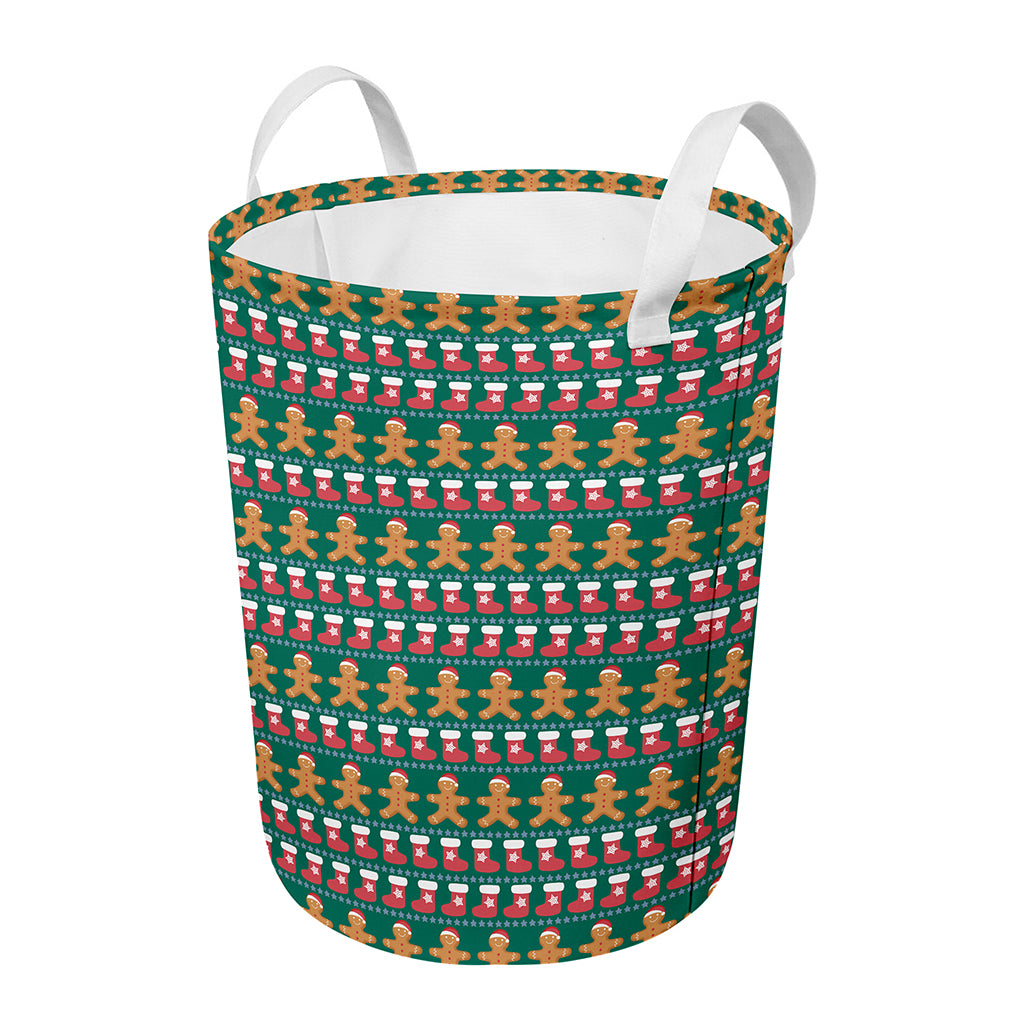 Christmas Gingerbread Man Pattern Print Round Laundry Basket
