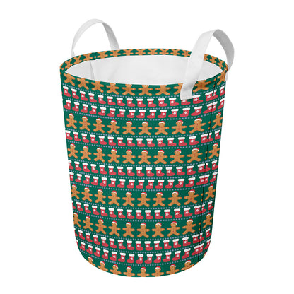 Christmas Gingerbread Man Pattern Print Round Laundry Basket
