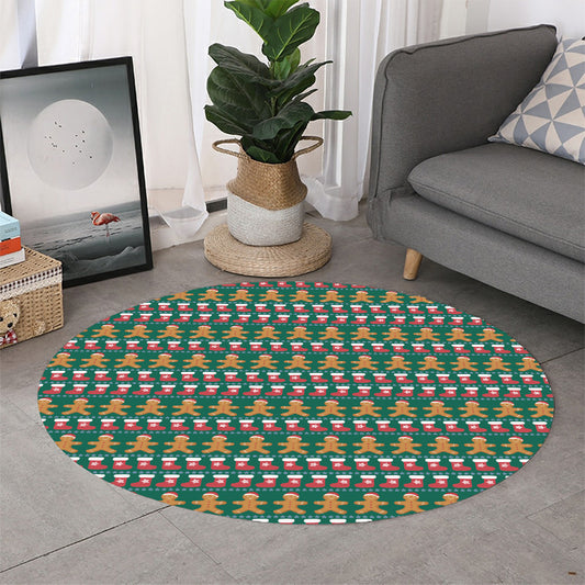 Christmas Gingerbread Man Pattern Print Round Rug