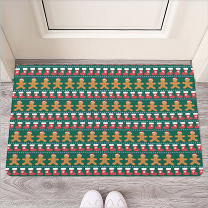 Christmas Gingerbread Man Pattern Print Rubber Doormat