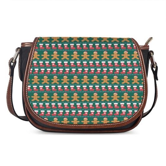 Christmas Gingerbread Man Pattern Print Saddle Bag