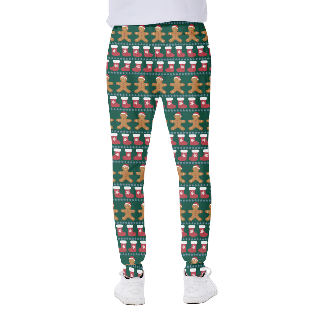 Christmas Gingerbread Man Pattern Print Scuba Joggers
