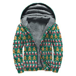 Christmas Gingerbread Man Pattern Print Sherpa Lined Zip Up Hoodie