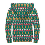 Christmas Gingerbread Man Pattern Print Sherpa Lined Zip Up Hoodie