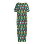 Christmas Gingerbread Man Pattern Print Short Sleeve Long Nightdress