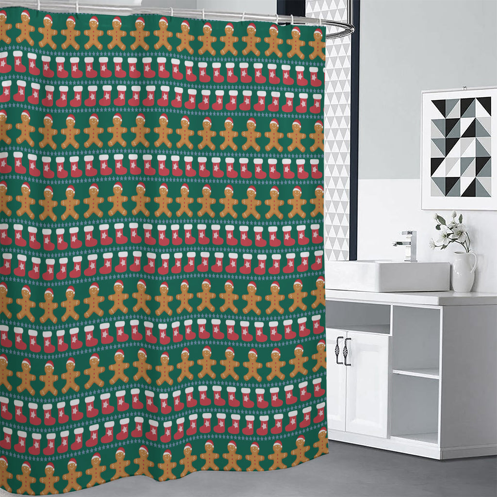 Christmas Gingerbread Man Pattern Print Shower Curtain