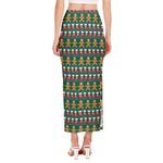 Christmas Gingerbread Man Pattern Print Side Slit Maxi Skirt