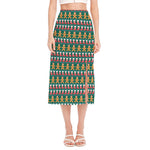 Christmas Gingerbread Man Pattern Print Side Slit Midi Skirt