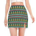 Christmas Gingerbread Man Pattern Print Side Slit Mini Skirt