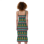 Christmas Gingerbread Man Pattern Print Slim Fit Midi Cami Dress