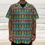 Christmas Gingerbread Man Pattern Print Textured Short Sleeve Shirt