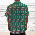 Christmas Gingerbread Man Pattern Print Textured Short Sleeve Shirt