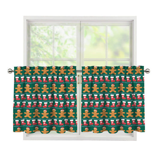 Christmas Gingerbread Man Pattern Print Tier Curtains