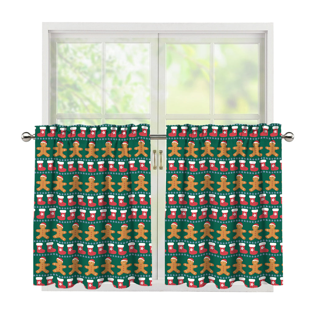 Christmas Gingerbread Man Pattern Print Tier Curtains