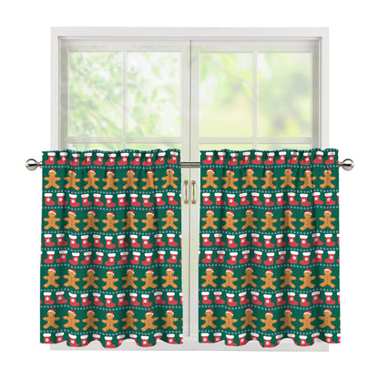 Christmas Gingerbread Man Pattern Print Tier Curtains