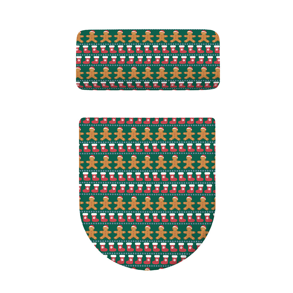Christmas Gingerbread Man Pattern Print Toilet Lid And Tank Cover Set