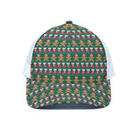 Christmas Gingerbread Man Pattern Print White Mesh Trucker Cap