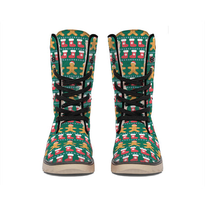Christmas Gingerbread Man Pattern Print Winter Boots