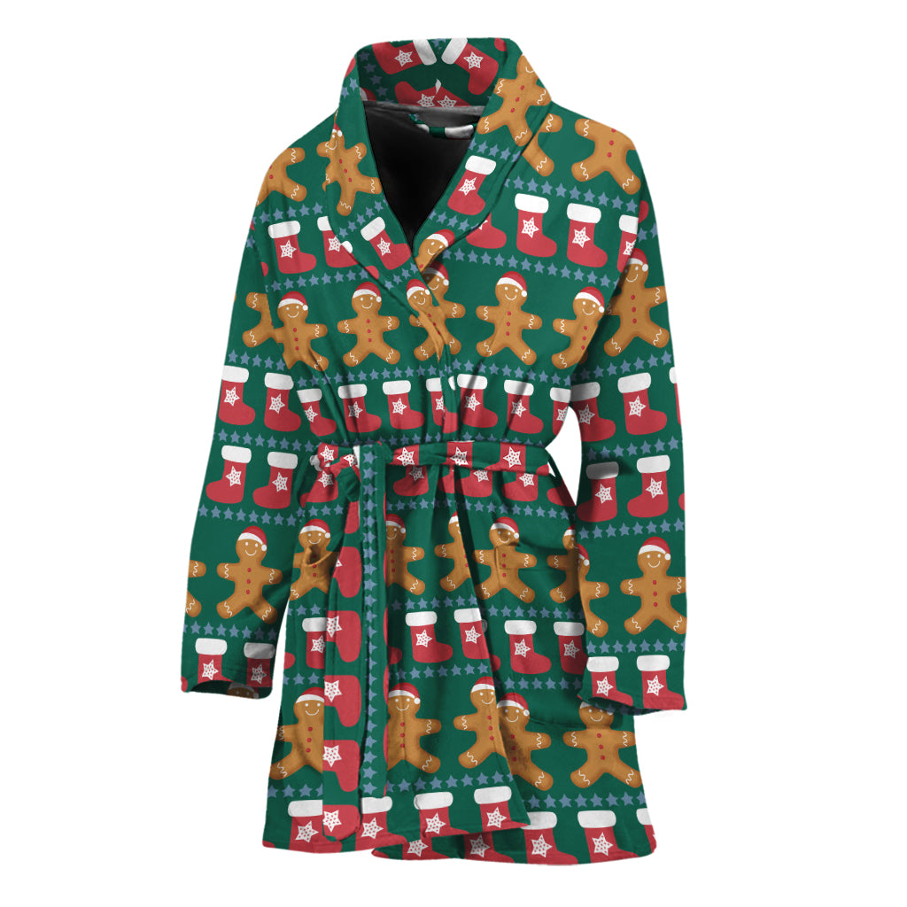 Christmas Gingerbread Man Pattern Print Women's Bathrobe