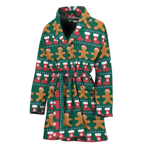 Christmas Gingerbread Man Pattern Print Women's Bathrobe