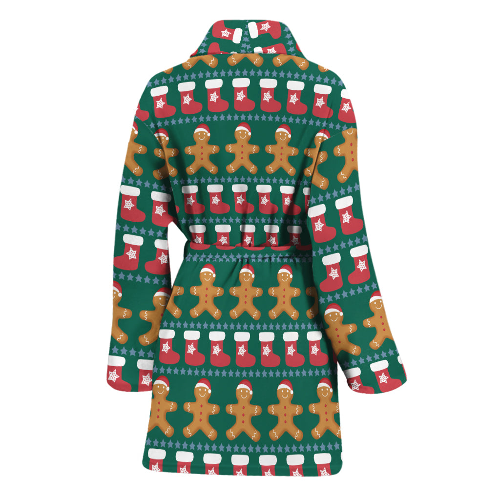 Christmas Gingerbread Man Pattern Print Women's Bathrobe