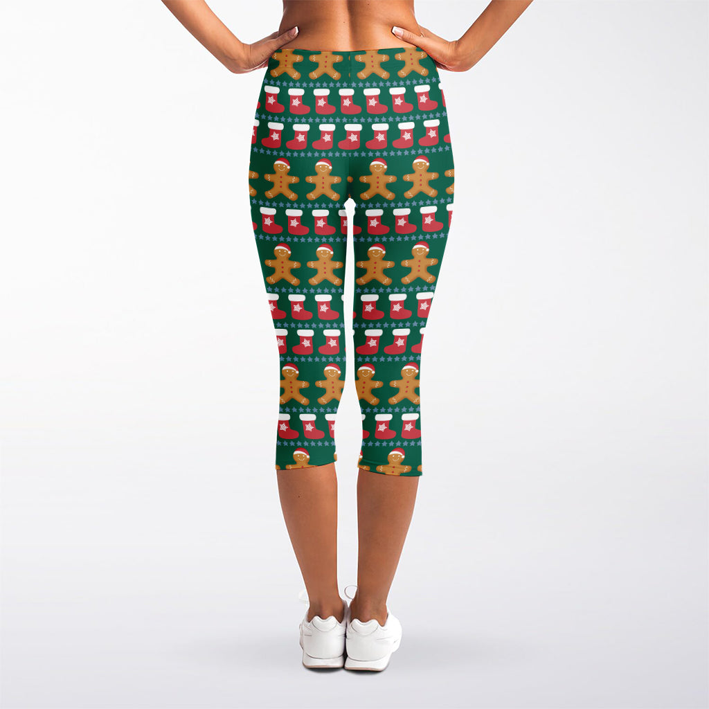 Christmas Gingerbread Man Pattern Print Women's Capri Leggings
