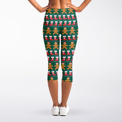 Christmas Gingerbread Man Pattern Print Women's Capri Leggings