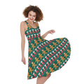 Christmas Gingerbread Man Pattern Print Sleeveless Knee Length Dress