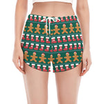 Christmas Gingerbread Man Pattern Print Women's Split Running Shorts