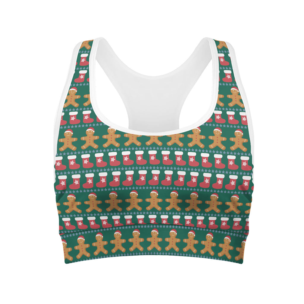 Christmas Gingerbread Man Pattern Print Women's Sports Bra