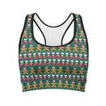 Christmas Gingerbread Man Pattern Print Women's Sports Bra