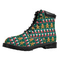 Christmas Gingerbread Man Pattern Print Padded Collar Lace Up Boots