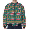 Christmas Gingerbread Man Pattern Print Zip Sleeve Bomber Jacket