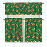 Christmas Gingerbread Pattern Print 3 Piece Kitchen Curtains