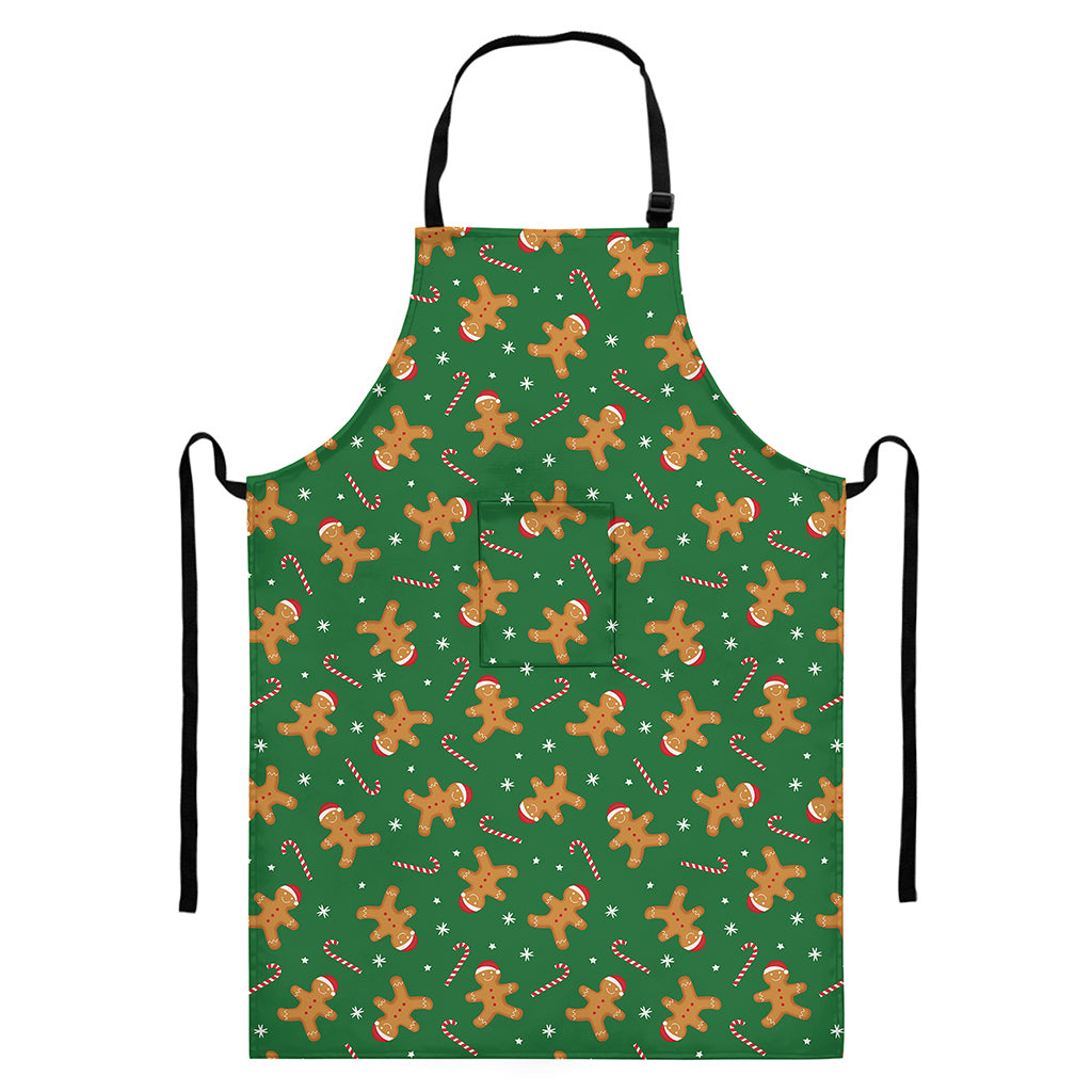 Christmas Gingerbread Pattern Print Bib Apron With Pocket