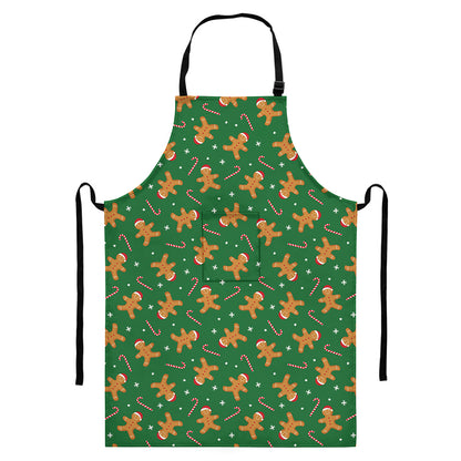 Christmas Gingerbread Pattern Print Bib Apron With Pocket
