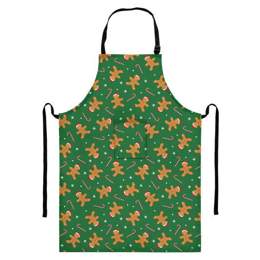 Christmas Gingerbread Pattern Print Bib Apron With Pocket