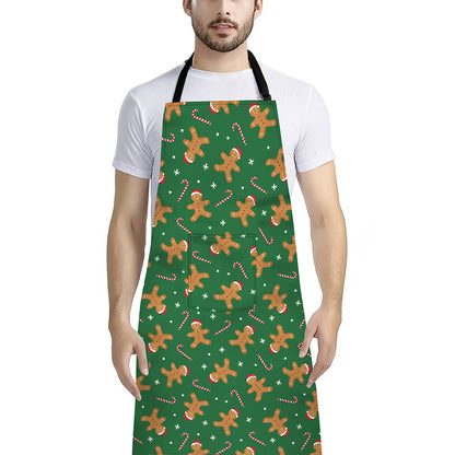 Christmas Gingerbread Pattern Print Bib Apron With Pocket