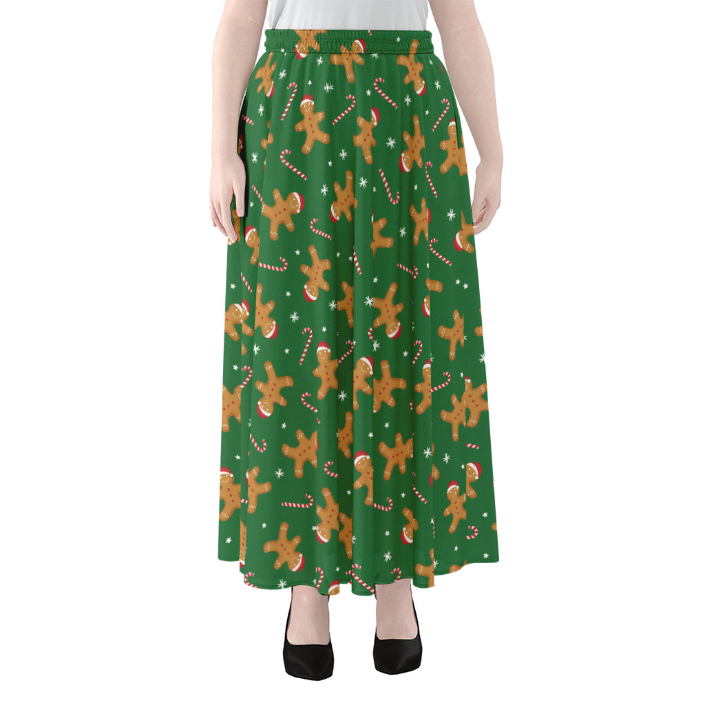 Christmas Gingerbread Pattern Print Chiffon Maxi Skirt