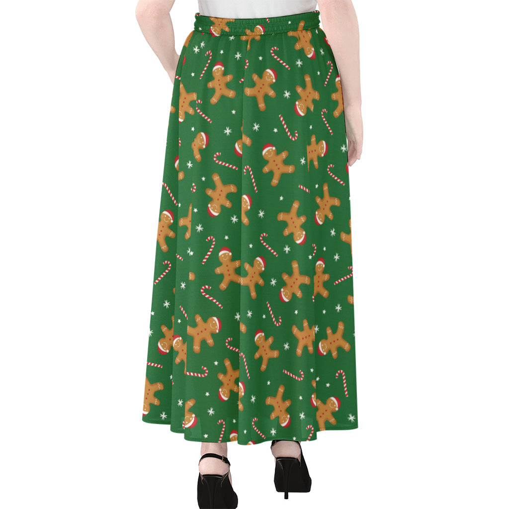 Christmas Gingerbread Pattern Print Chiffon Maxi Skirt