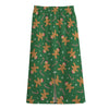 Christmas Gingerbread Pattern Print Cotton Front Slit Maxi Skirt