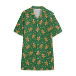 Christmas Gingerbread Pattern Print Cotton Hawaiian Shirt