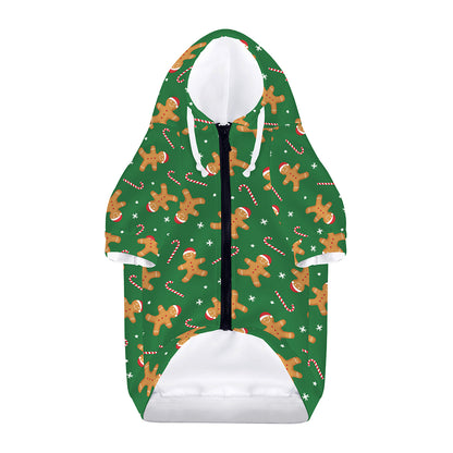 Christmas Gingerbread Pattern Print Dog Zip Up Hoodie