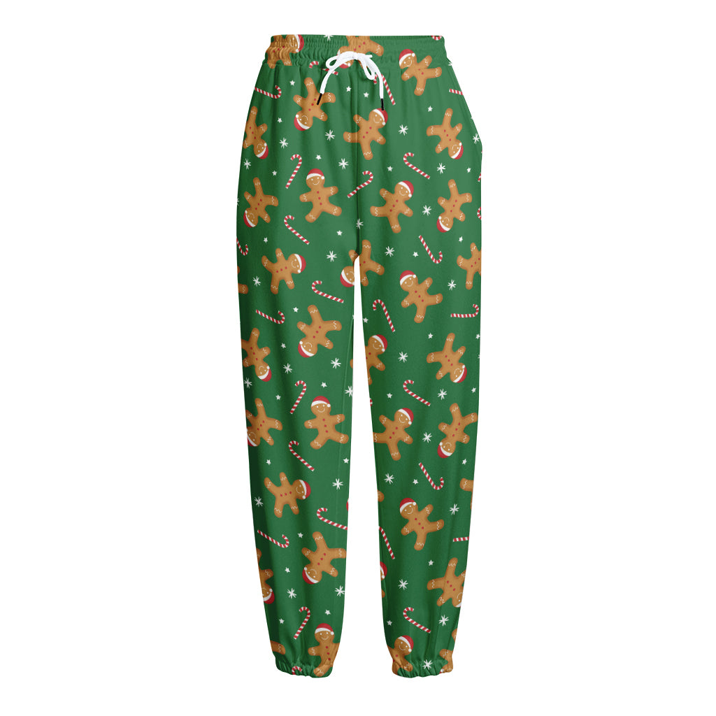 Christmas Gingerbread Pattern Print Fleece Lined Knit Pants
