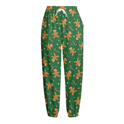 Christmas Gingerbread Pattern Print Fleece Lined Knit Pants