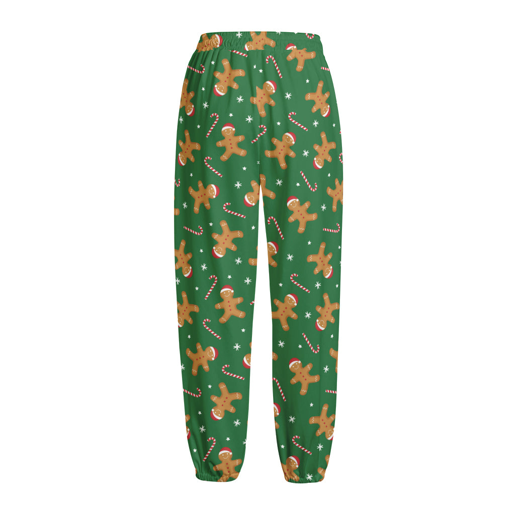 Christmas Gingerbread Pattern Print Fleece Lined Knit Pants