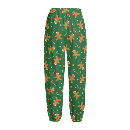 Christmas Gingerbread Pattern Print Fleece Lined Knit Pants