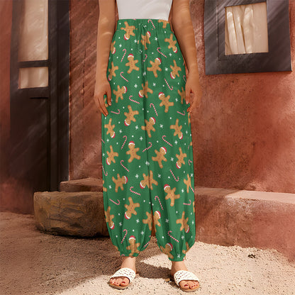 Christmas Gingerbread Pattern Print Harem Pants