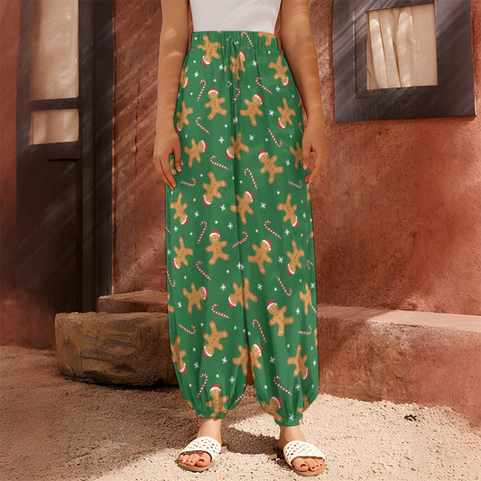 Christmas Gingerbread Pattern Print Harem Pants